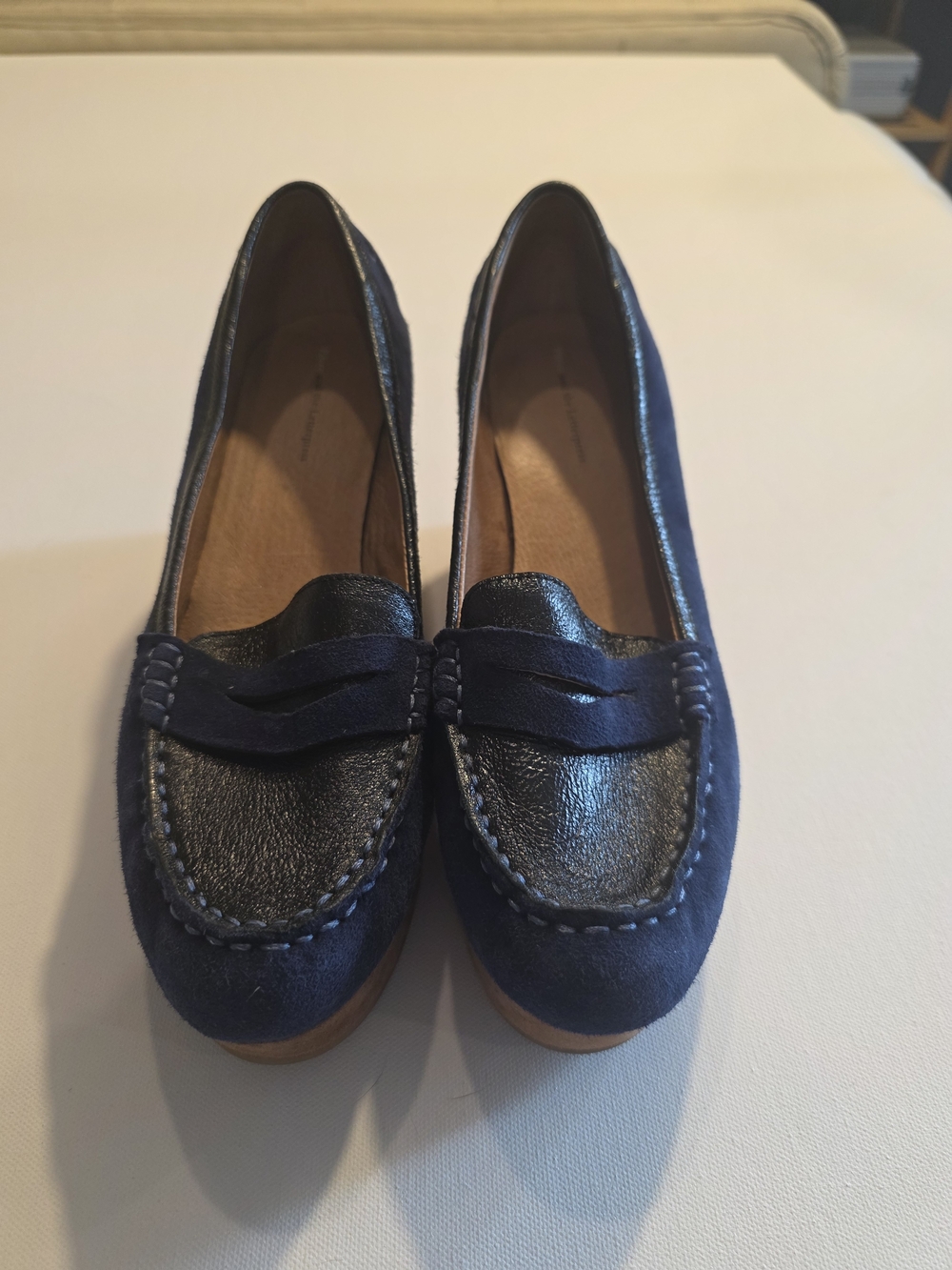 Pilcro and the Letterpress Anthropologie Navy Suede Platform Wedge Loafers 9.5